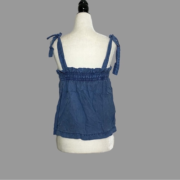 ❤️ XS ❤️ NWT Anthro Tank Top Chambray Tie Shoulder Adjustable Square Neck​ - Picture 2 of 6